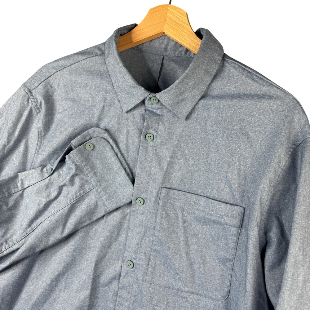 Lululemon Commission Long Sleeve Shirt Blue Heathered Chambray Button Down Large
